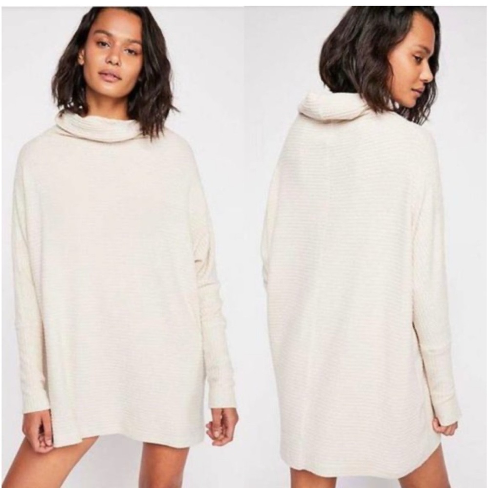 We The Free Kitty Thermal Tunic NWT Beige Autumn Free People Cowl Neck Medium